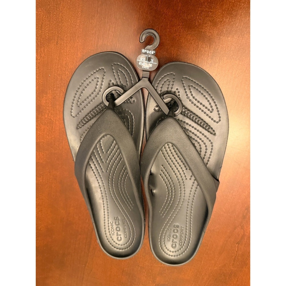 NEW Crocs Kadee II Flip Flop Sandals Slip-On Thong Lightweight Black Wmns Sz 10